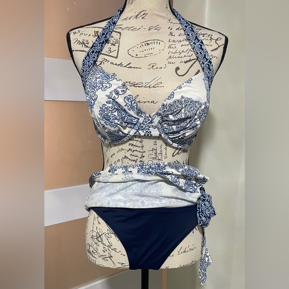 👙 Tommy Bahama Full Coverage Bra Top and Blue / Skirted Hipster Bottoms … - Picture 4 of 10